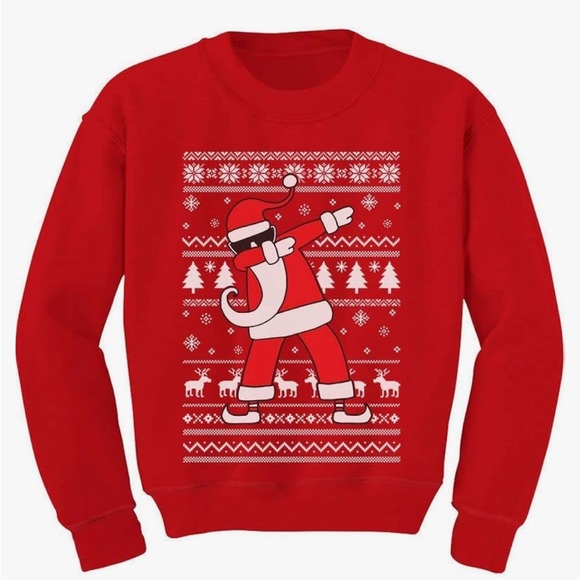 Gildan Ugly Sweater Youth/M  Dabbing Santa RED White‎ Christmas Fleece Festive - Picture 1 of 17